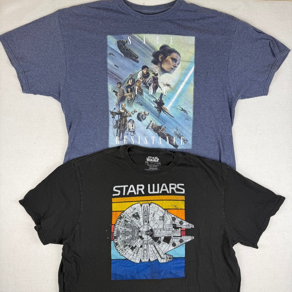 Star Wars Mens T-Shirt Bundle Millennium Falcon Save the Resistance XL 2 Pack